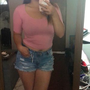 Pink, mid sleeve, crop top